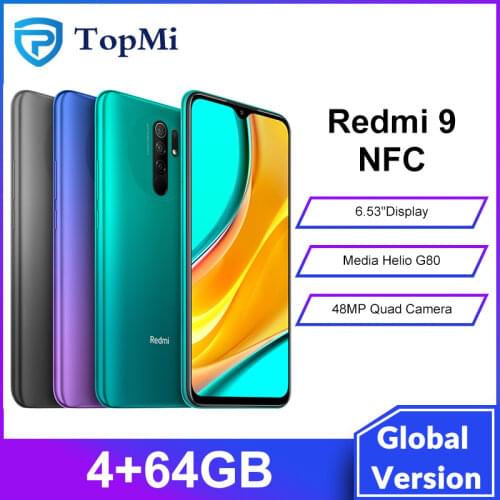 Global Version Xiaomi Redmi 9 NFC Mobile phone 4GB RAM 64GB ROM Helio G80 Octa Core 13MP AI Camera 6.53" Display 5020mAh
