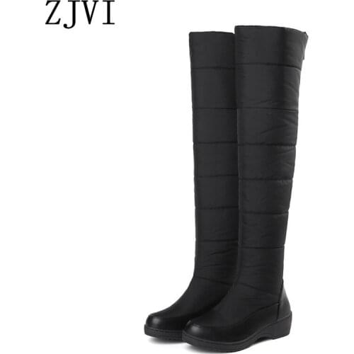 ZJVI Women Over The Knee Snow Boots Woman Warm Winter Ladies Platform Wedges Heels Thigh High Boots Girls Shoes 2020 Black Blue