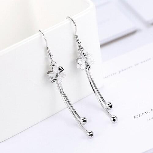 Womens Fashion Romantic Plum Blossom Design Long Chain Tassel Drop Earrings Cute Flower Dangle Earring Poetic Earring Jewelry