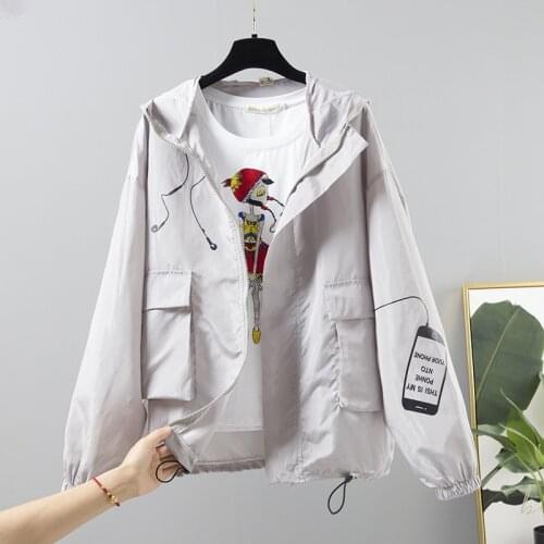 Women Basic Jackets Zipper Pockets Casual Long Sleeves Coats 2019 Autumn Hooded Female Windbreaker Thin Sunscreen Outerwear R789