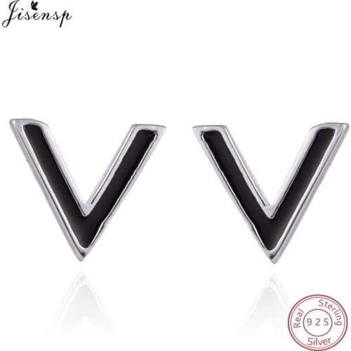 Jisensp 925 Sterling Silver Jewelry Simple Letter V Shape Stud Earrings for Women Party Gift Cute Geometric Earrings Oorbellen
