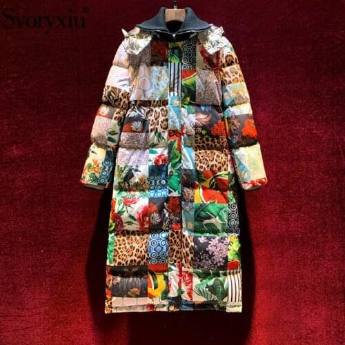 Svoryxiu Runway High-End Winter White Duck Down Long Overcoat Outwear Womens Vintage Flower Print Warm Down Jackets Coat