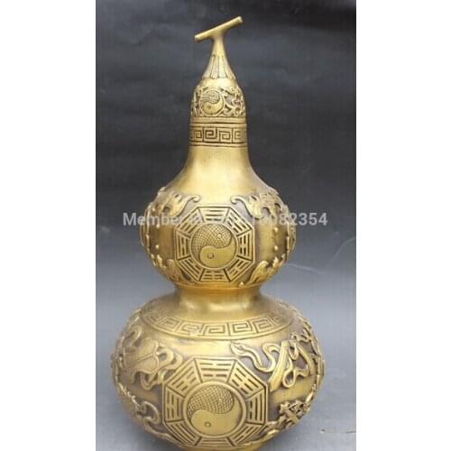 16" Chinese Fengshui Bronze 8 Immortal Symbol Cucurbit Calabash Gourd Statue