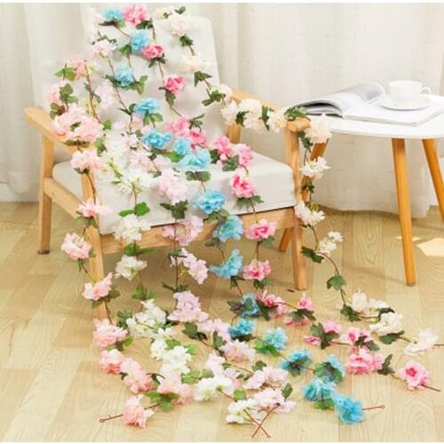 220CM Cherry Blossom Vine Green Gardening Home Bathroom Decor Accessories Wedding Hotel Decorative Cheap Artificial Flower