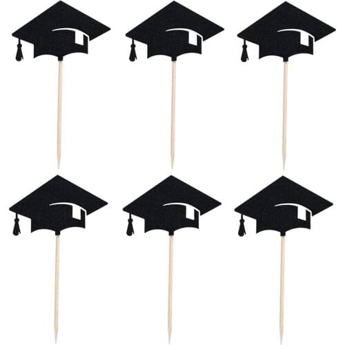 24pcs 2020 Graduation Hat Cupcake Toppers Paper Cake Toppers Inserted Card Fruit Picks Cake Adornment For 2020 Graduation Party