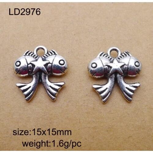 25pcs 15x15mm Antique Silver Alloy Double Fish With Star Charm Pendant Jewelry Findings Accessories