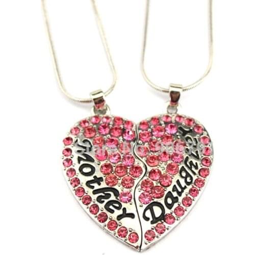 30set a lot mother and daughter pink crystal heart pendant family necklace set with snake chain