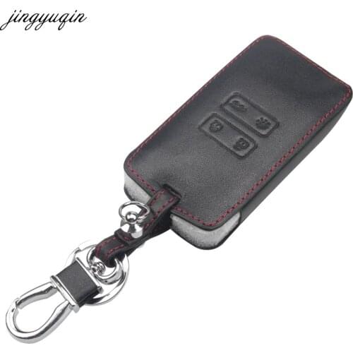 Jingyuqin 4 Buttons Leather Car-Styling Key Cover Case Accessories For Renault Kadjar Koleos 2016-2017 Remote Case Cover Wallet