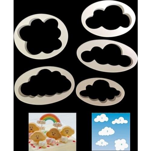 5Pcs 3D Cloud Plastic Fondant Cutter Cake Mold Fondant Cake DIY Decorating Tools Sugarcraft Cookie Cutter Set Kitchen Accessory