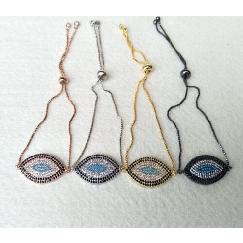 5pcs Wholesale Micro Pave CZ Zircon Evil Eye Adjustable Bracelets,Fashion Design turkish Charm Bracelet Jewelry Making BG90