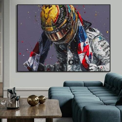 Abstract Racer in Helmet Oil Painting on Canvas Modern Figure Posters and Prints Wall Art Popular Picture for Boy Room Decor