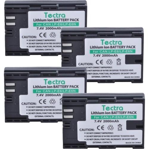 Tectra 4PCS LP-E6 LP-E6N LPE6 LPE6N Battery for Canon EOS 5D 5D2 5DS R Mark II 2 / III 3 6D 60D / 60Da 7D 7D2 7DII 70D 80D etc