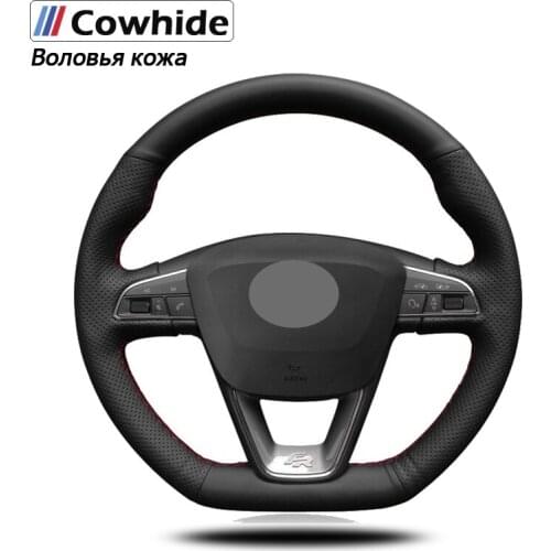 Handsewing Black Genuine Leather Steering Wheel Covers For seat Leon Cupra R 2013-2019 Leon ST Cupra 2013-2019 Ateca Cupra 20