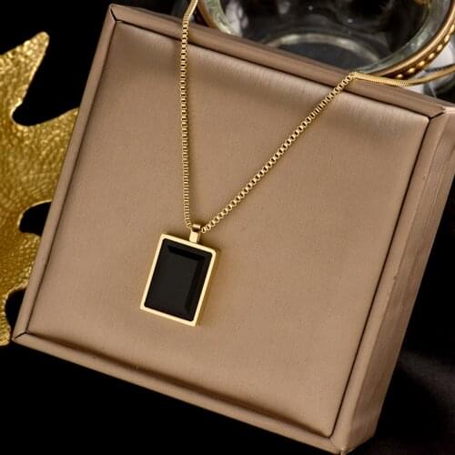316L stainless steel Black Pendant Necklace Fashion Summer Premium South Korean web celebrity with the same long sweater chain