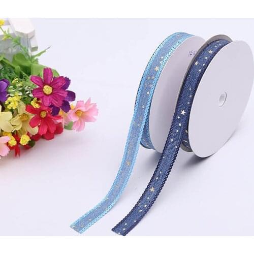Two-Color Small Size 1.2cm Handmade Ribbon Single-Sided Printing Denim Gold Stars Decoration Christmas DIY Packaging Ribbon