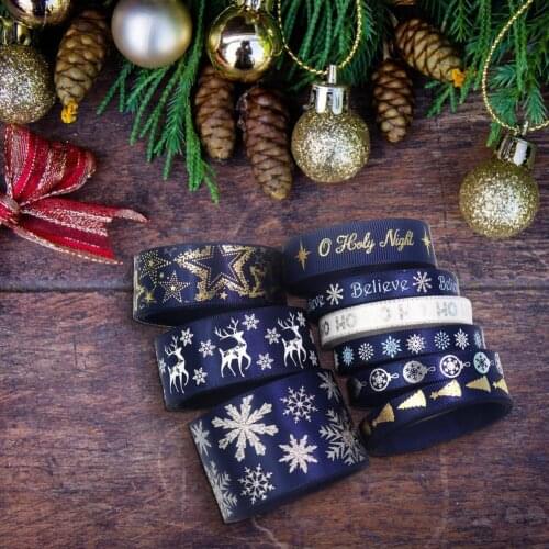 10 Yard Christmas Silk Christmas Snowflake Pattern DIY Grosgrain Ribbons Polyester Party Wreath Wrapping Ribbon for Gifts