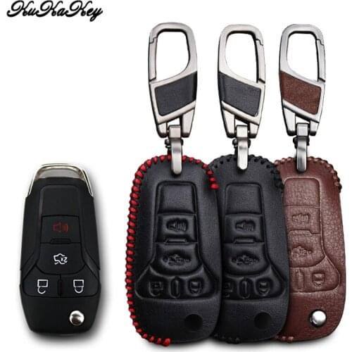Leather Car Key Cover with Car Key Holder Key Ring For Ford Fusion Ranger Focus 2 3 KA Galaxy C S-Max Car Interior Accessories