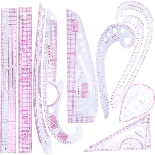 LMDZ Fashion Design Pattern Tools 9pcs Sewing French Curve Ruler Measure Dressmaking Tailor Drawing Template Craft Tool Set