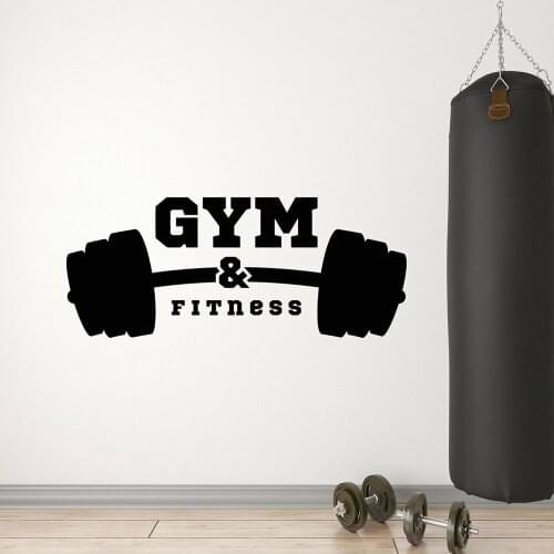 Gym Logo Barbell Muscles Bodybuilder Wall Sticker Vinyl Home Decoration GYM Club Fitness Decals Removable Self-adhesive Mura M66