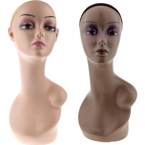 2 Pieces Female Mannequin Manikin Head Model Wig Glasses Hat Display Stand with Shoulder Bust Net Cap