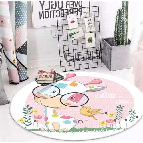 Cartoon Round Carpet Giraffe Kids Room Cute Little Lion Animal Pattern Rug Baby Play Mat Room Decor Bed Rug Girl Room Carpet