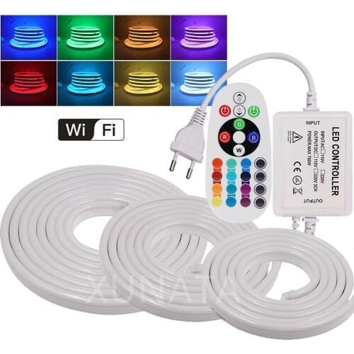 WIFI Control RGB Neon Strip Light Lamp Waterproof 5050 2835 White /Warm White Flexible LED Neon Rope Light EU UK AU 220V US 110V