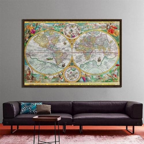 Orbis Terrarvm Typvs De Integro Multis In Locis Emendatus 1594 Latin Vintage World Map 150x100cm Non-woven Collapsible