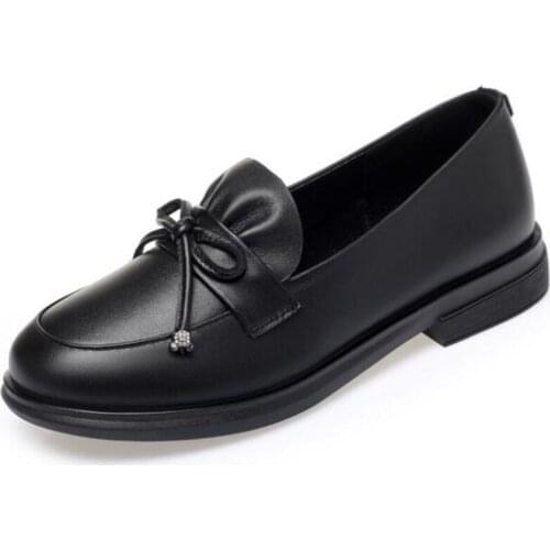 2021 New Classic Bow Top Cowhide Women Genuine Leather Shoes Elegance Fashion Shoes Soft Sole Comfortable Shoe Women Flat Shoes