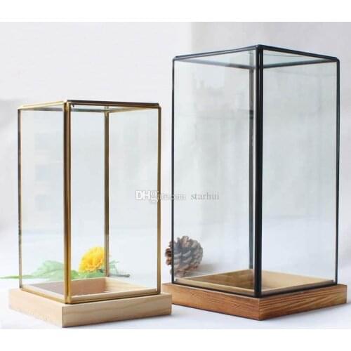 New Miniature Glass Terrarium Geometric Diamond Desktop Garden Planter For Indoor Gardening Home Decor Vases With Wooden Pedesta