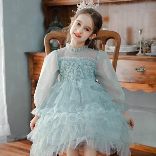 Long Sleeve Princess Girl Dress Flower Girl Wedding Gown Kids Clothes Children Clothing Elegant Layers Tutu Birthday Party Dress