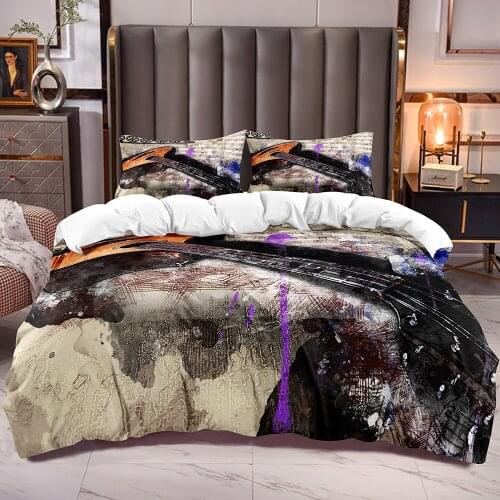 Music Lovers Duvet Cover with Guitar Music Notes Print Boys Girls Bedding Comforter Cover with Zipper Closure