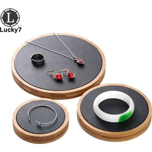 3 Pcs Round Shaped Jewelry Jade Counter Display Jewelry Necklace Ring Jewelry Display Rack Stand Bamboo Stool Three-piece Suit