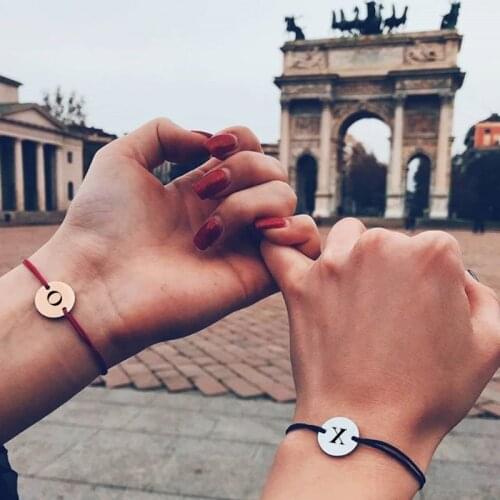 Custom name letter bracelet women Personalized Engraving Custom name couples bracelet Stainless Steel red black rope bracelet