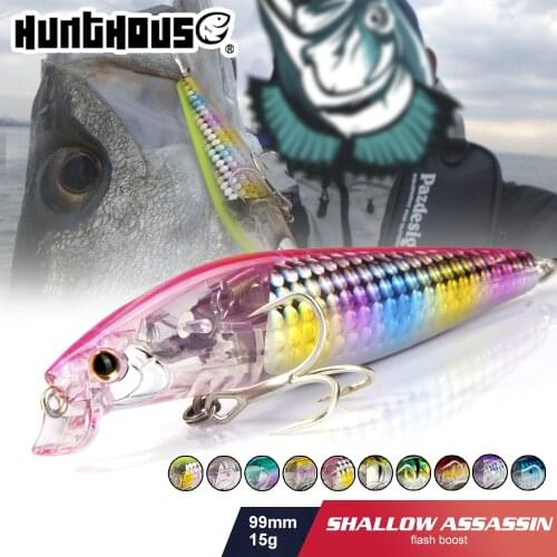 Hunthouse fishing hard minnow lure jerkbait 90mm/15g floating exsence shallow flash wobblers Saltwater tungsten for seabass