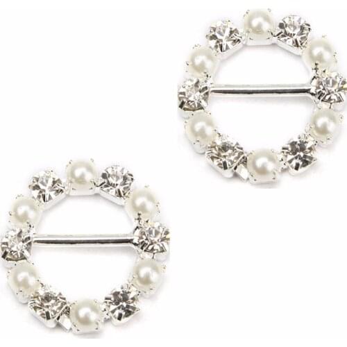 2018 New Round Pearl Rhinestone Buckle Invitation Ribbon Slider For 12mm Ribbons Wedding Supply Gift Wrap Hairbow Center 20mm