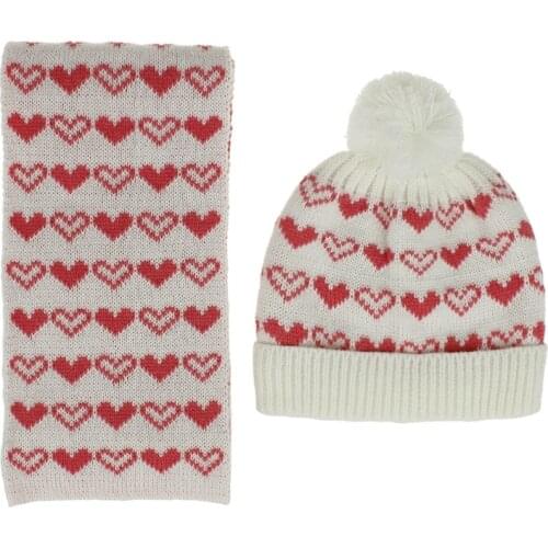 Unisex Christmas Winter Warm Knit With Fringe Hat Long Scarf Set Skull Cap Neck Warmer For Women Men Children