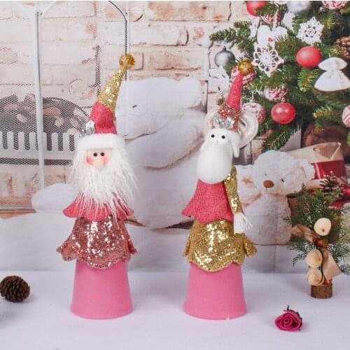 Christmas Decoration Pink Santa Claus Elk Sequins Cake Dress Christmas Tree Ornament New Year Navidad 2022 Decor Home Decoration