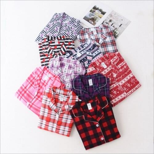 2021 Spring Women Casual Plaid Pajama sets Female 100% Cotton Sleepwear suit Women long slee Turn-down collar shirt & Pants XXL