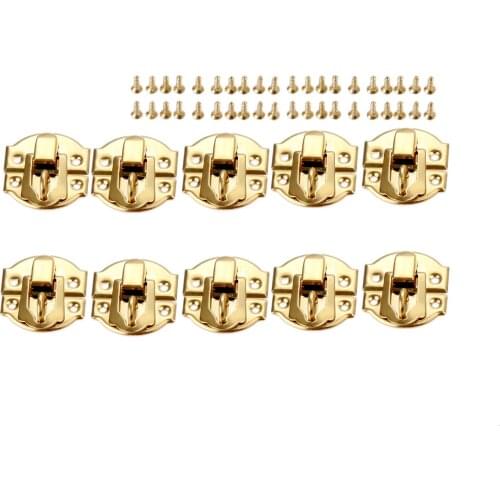 10Pcs Gold 27*29mm Zinc Alloy Jewelry Wooden Box Latches Hasps Catch Lock Latches Suitcase Buckle Clips Clasp Furniture Hardware