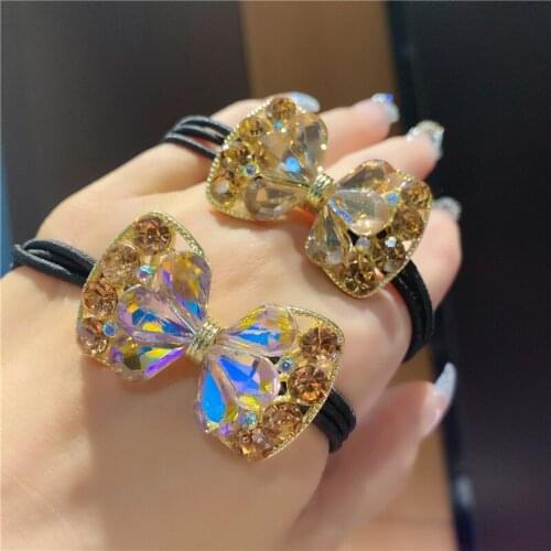 Women Hair Ties Elastic Rubber Rope Hair Bands Girl Crystal Bowknot Korean Scrunchies Hair Accessories Handmade Wholesale