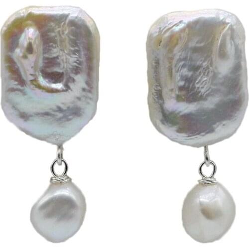 SAUDADE fashion new ladies earrings, white baroque pearls, handmade, rectangular earrings, anniversary gift