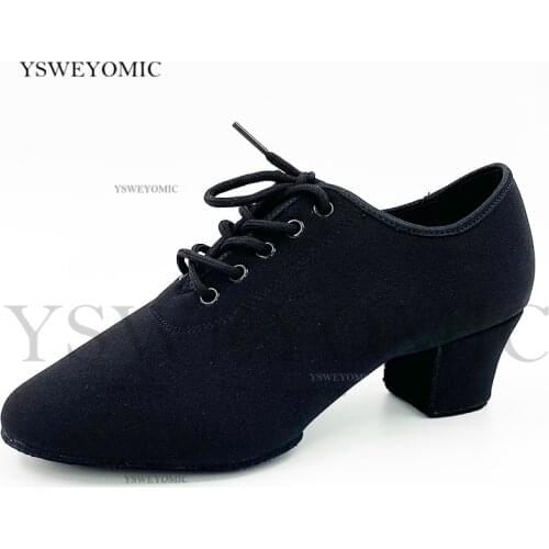 Autume Winter Dance Shoes Black Canvas Women Ballroom Latin Practise Dance Shoes in Split Outsole 5cm Heel