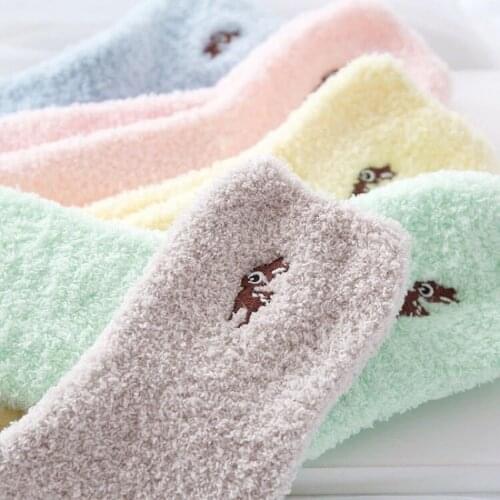 Womens Winter Warm Solid Candy Color Socks 1 Pair Floor Socks Cartoon Animal Socks Cute Kawaii Lovely Socks Color Socks