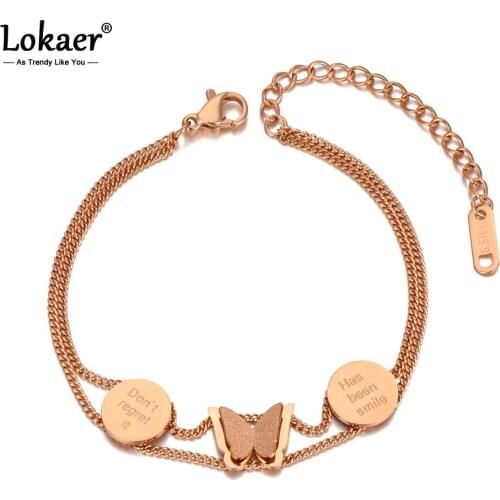 Lokaer Titanium Stainless Steel Bohemia Beach Double Layer Bracelets For Women Trendy Butterfly Charm Bracelet Jewelry B20131