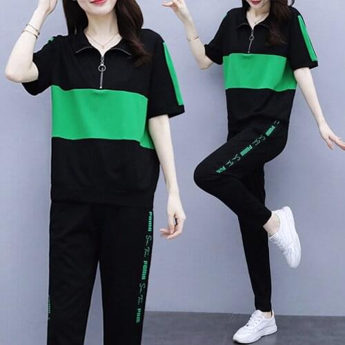 High-end Womens Suit Sportswear Casual Summer Suit Short Sleeve T-shirt Top & trousers 2 pcs Sets Sportsuit Female 5XL 2020