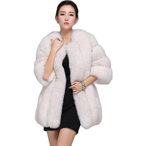 YAGENZ Spring Autumn Faux Fur Coat Women Coat Overcoat Plus size Outerwear Elegant Imitation Fox Fur Jacket Chaquetas Mujer 629