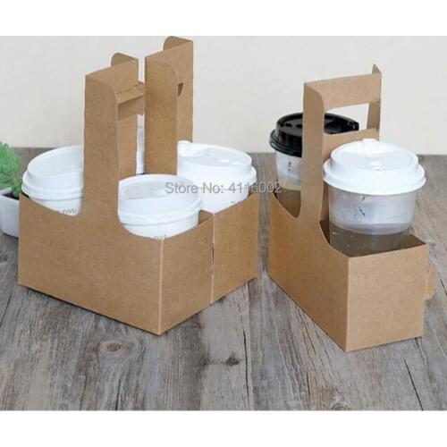 100pcs Kraft Paper Coffee Cup Holder Disposable Takeaway Beverages Drinking Coffee Milk Tea Packaging