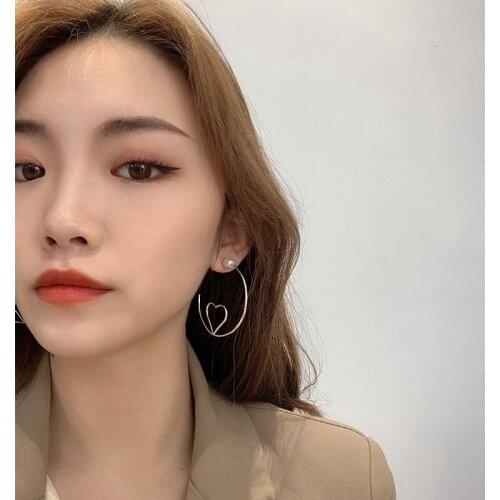 Needle Earrings Femininity Personality Net Red Circle Love Pearl Fashion Earrings for Women Jewelry