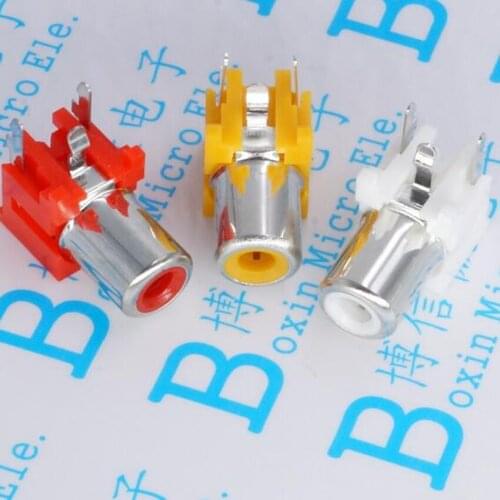 50PCS/Lot RCA Socket/Jack Female Connector Red/White/Yellow Single hole For AV/Audio/Signal