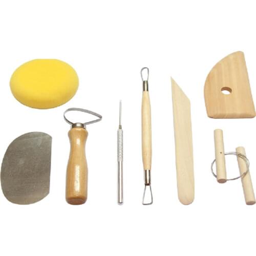 8 PCS/SET Pottery Tools Set Clay Ceramics Molding Tools Stainless Steel Wood Sponge Tool Set